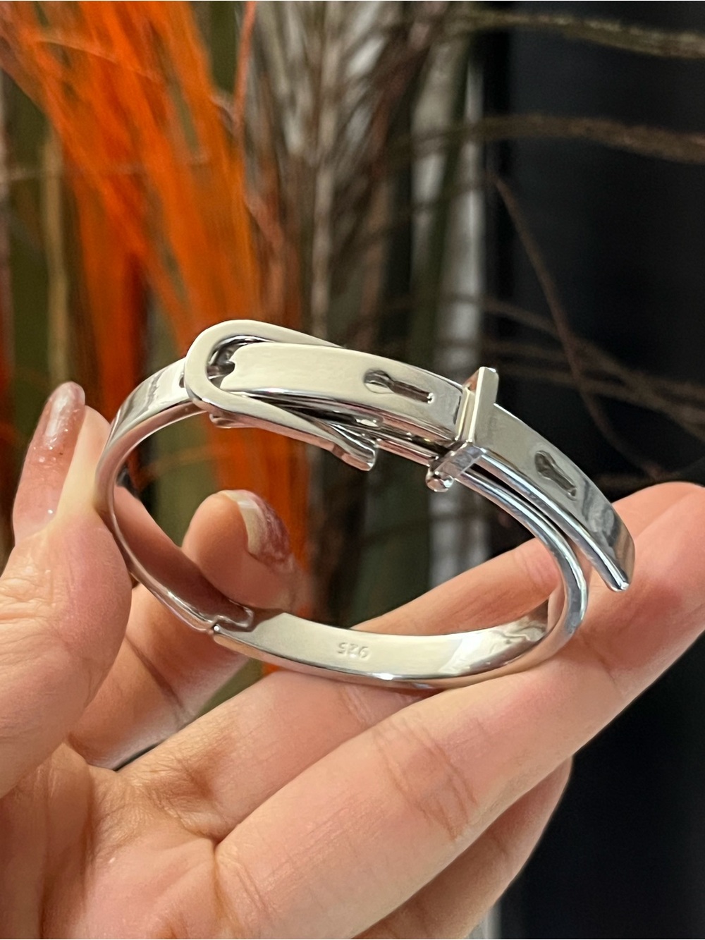 For small wrist S925 silver belt style irregular chunky cuff bangle bracelet